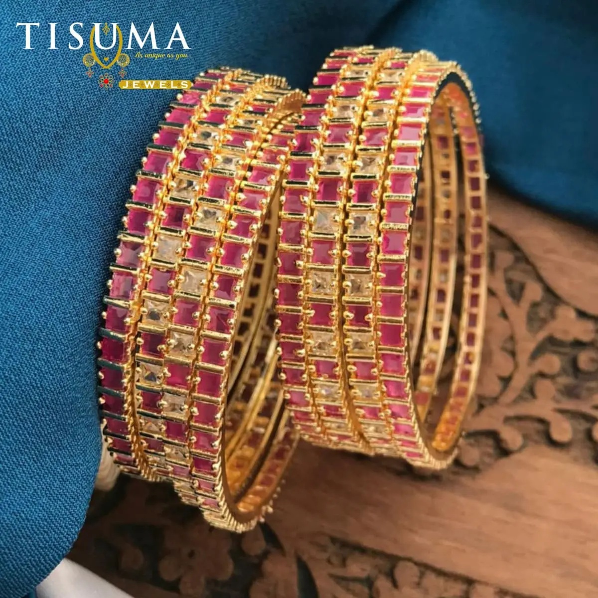 Princess Cut Ruby White Eternity AD Bangles